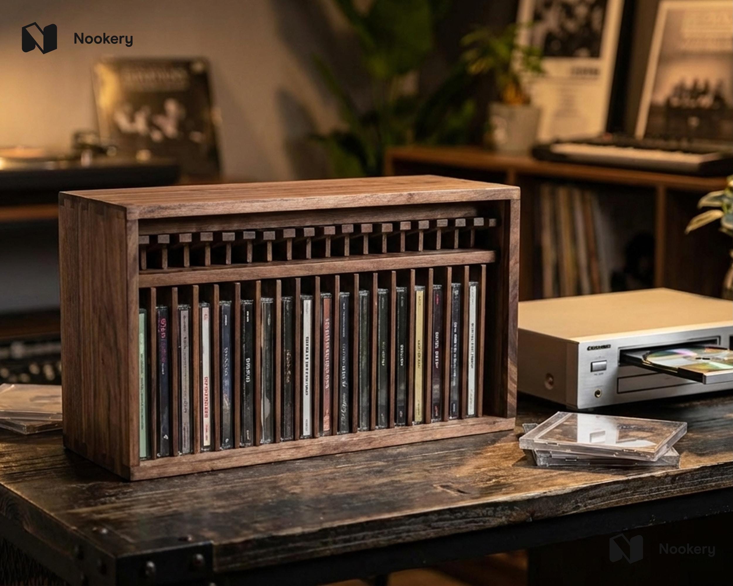 Handcrafted Pop-up Wooden CD & Game Cases Organizer Stackable