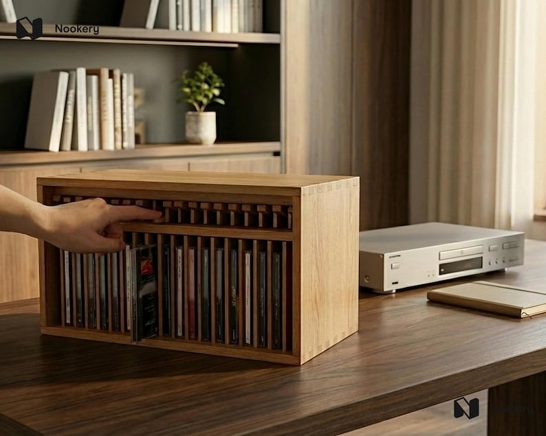 Handcrafted Pop-up Wooden CD & Game Cases Organizer Stackable Desktop ...