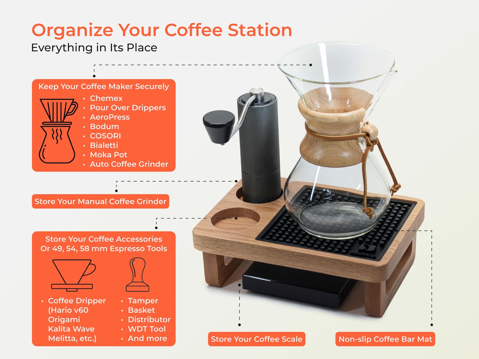 Pour Over Coffee Station Organizer Wood Display Riser, for Pour Over ...
