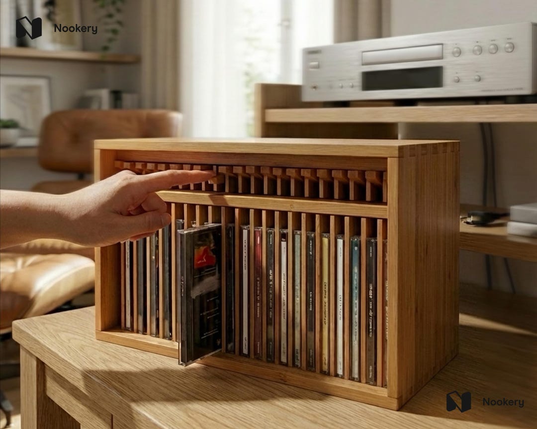Handcrafted Pop-up Wooden CD & Game Cases Organizer Stackable Desktop ...