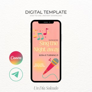 Sing the Night Away Karaoke Theme Birthday Party Invitation Template