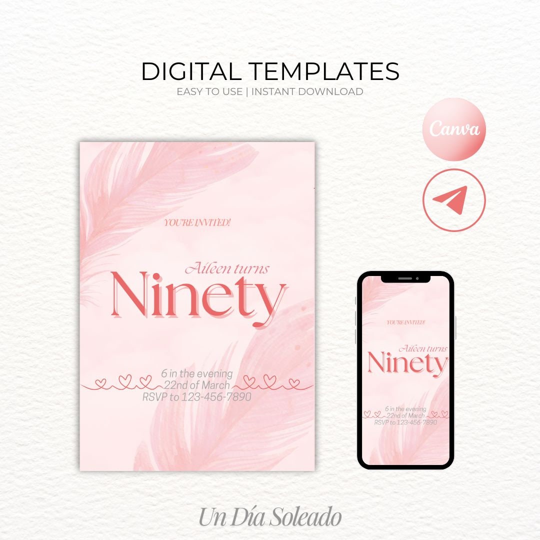 90th Birthday Invitation Templates Etsy