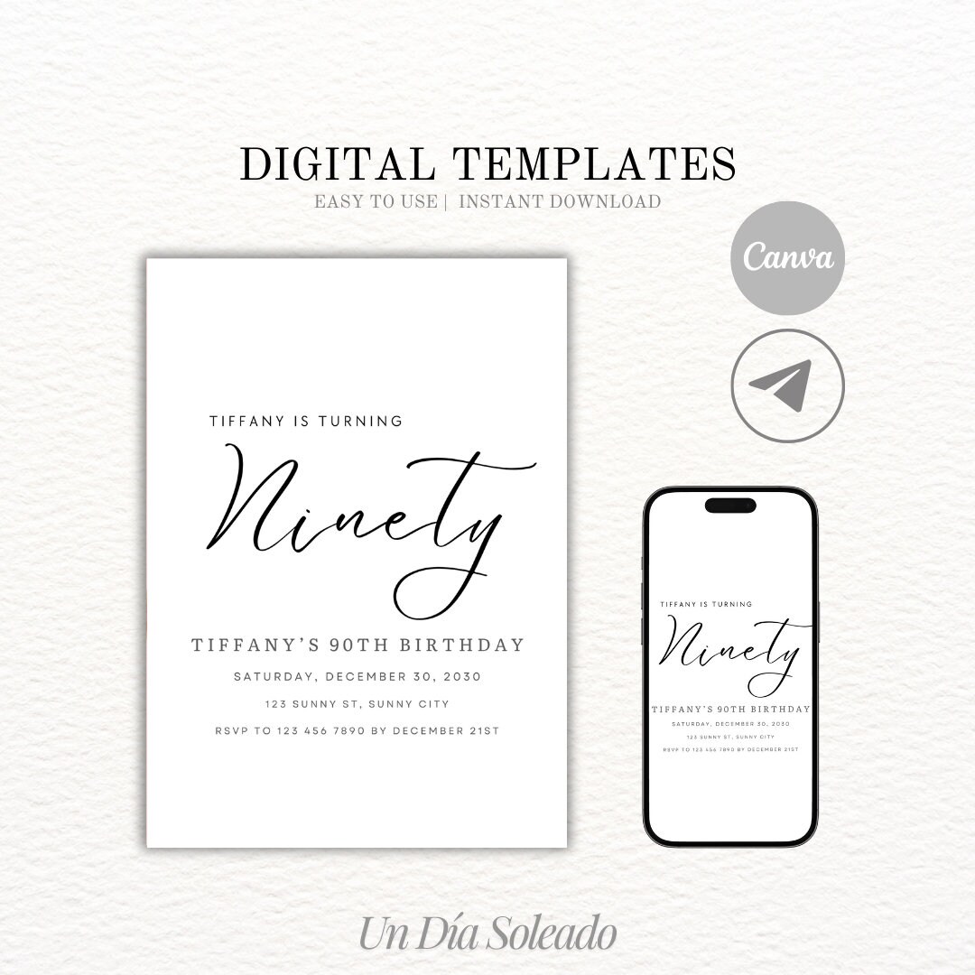 90th Birthday Invitation Templates Etsy