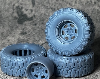 Off-Road “Super Swamper” style 1/24, 1/25 Scale Resin 3d Printed Model Wheel Set