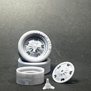 1:24 Scale 18in 4-Piece staggered Width “Mag” Style Resin 3D Printed Model Car Wheel Set