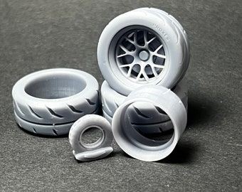 1:24 Scale 18in 4-Piece Resin 3D Printed Model Car Wheel Set