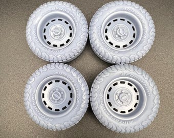 1/18 Off-Road Wheel & Tire Set /Chevy  Center Caps- Scale Model Truck Upgrade