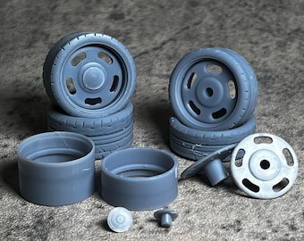 1/24 Scale 22in “Big Slot Mags”  Resin 3D Printed Model Car Wheel Set
