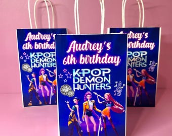6 KPOP Demon Hunter Favor Bags, KPOP Demon Hunter Theme, Huntrix Favor Bags, Huntrix Birthday, K-pop demon hunter party decor, Demon Hunter