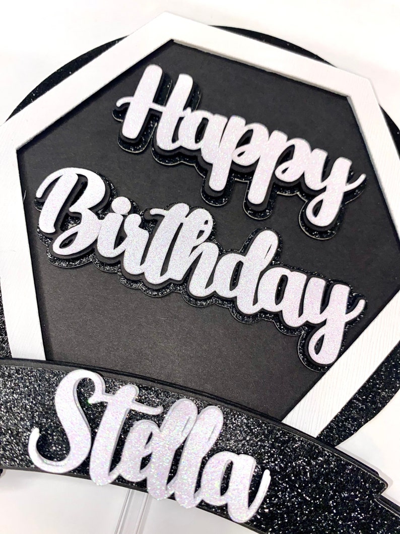 Happy Birthday Cake Topper Black and White Cake Topper Cake Etsy