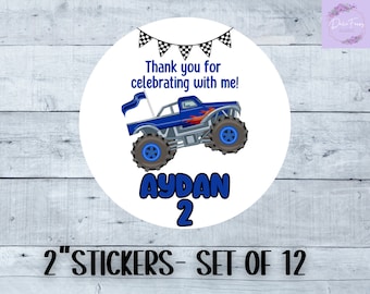 Set of 12 Monster Truck Stickers, Monster Truck Party, Monster Truck Decorations, Monster Truck Theme, Monster Truck Favors, Monster Truck