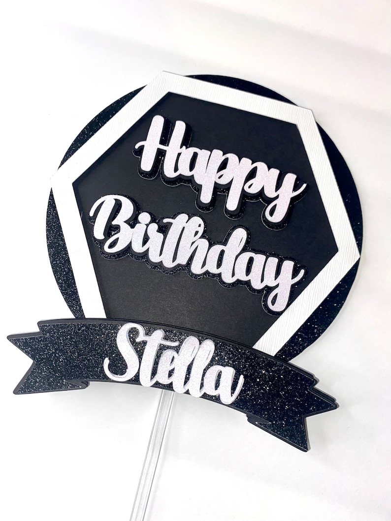 Happy Birthday Cake Topper Black and White Cake Topper Cake - Etsy