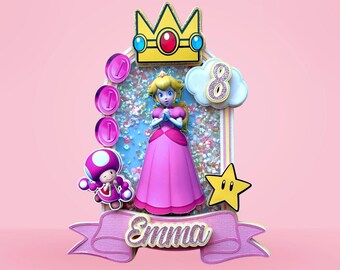 Princess Peach Cake Topper, Princess Peach Birthday, Princess Peach Party, Princess Peach Decorations, Mario Princess Cake Topper,