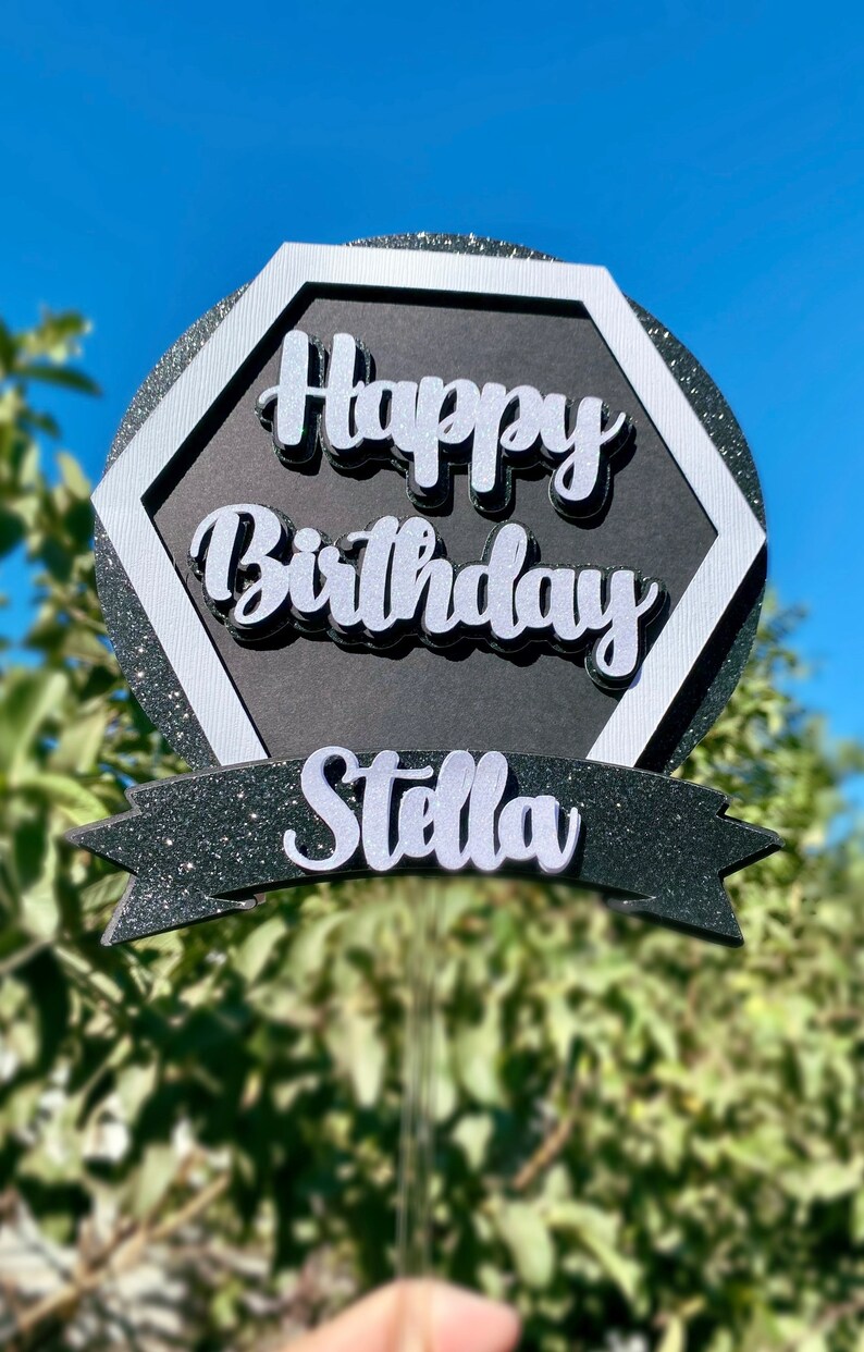 Happy Birthday Cake Topper Black and White Cake Topper Cake Etsy