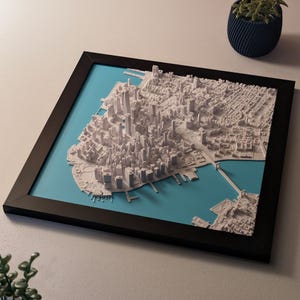 3D Lower Manhattan Map: Framed NYC Wall Art Featuring One World Trade Center