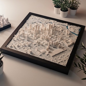 3D Houston City Map: Framed Downtown Skyline Art