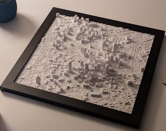 Framed 3D Dallas City Map: Downtown Skyline Wall Art - Essentials Edition