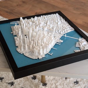 Framed 3D Lower Manhattan Map: NYC Skyline Art