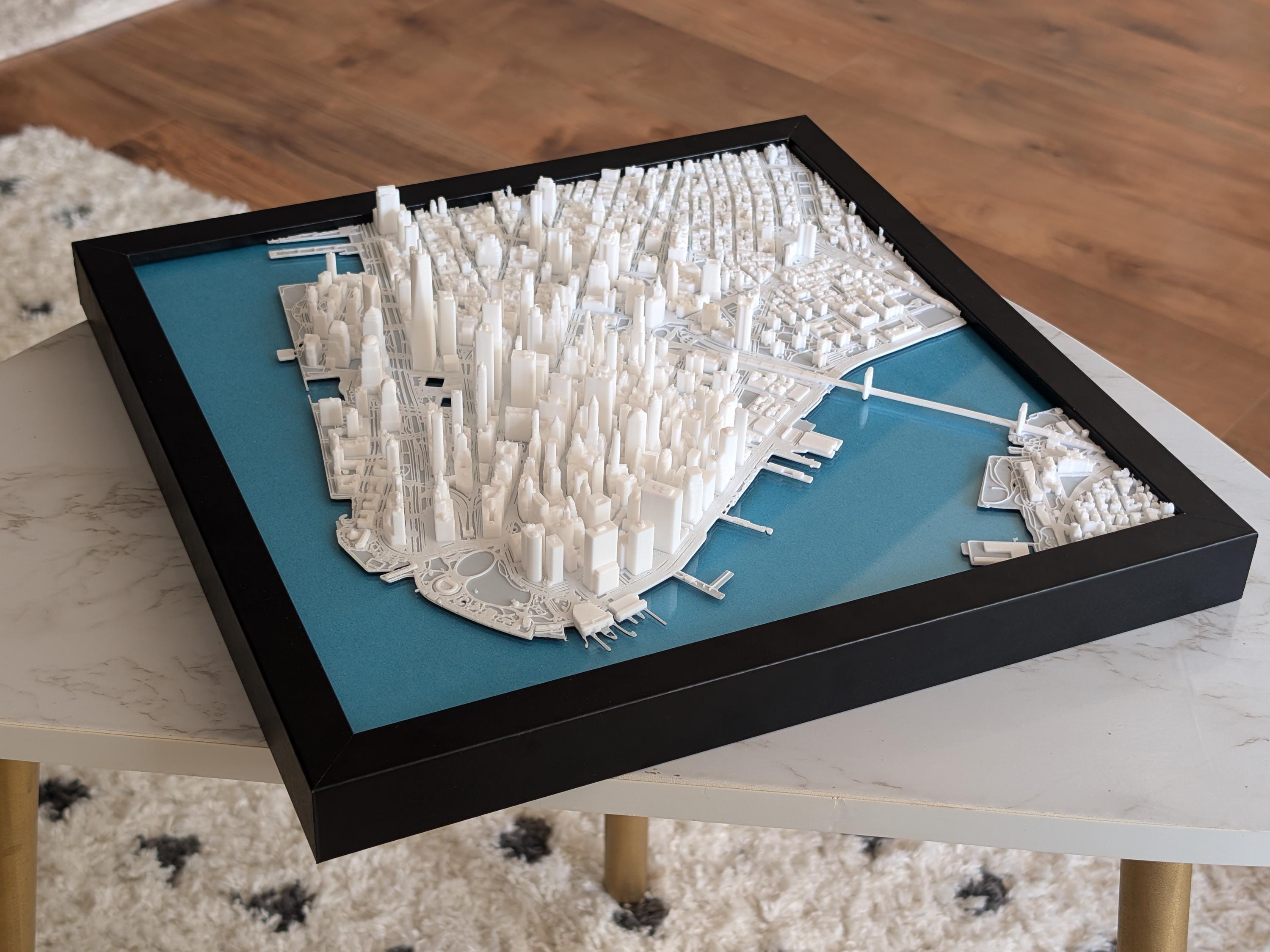 Framed 3D Lower Manhattan Map: NYC Skyline Art - Premium Edition