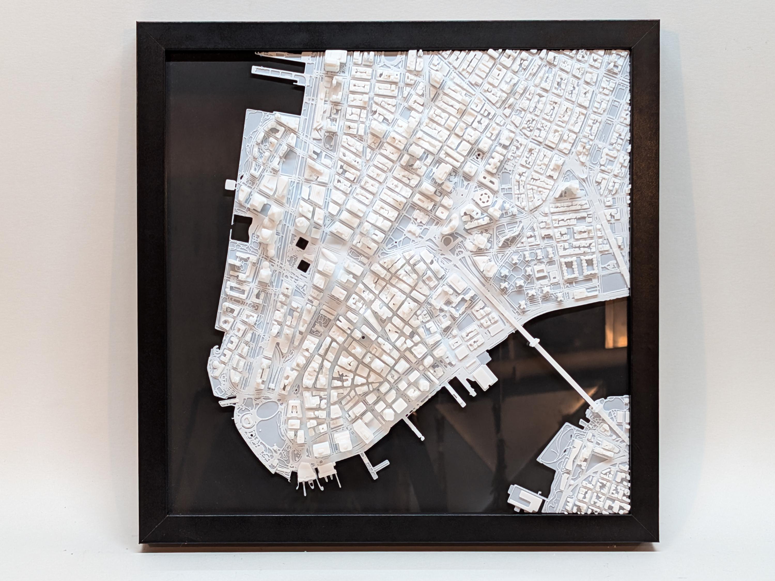 Framed 3D Lower Manhattan Map: NYC Skyline Art - Premium Edition