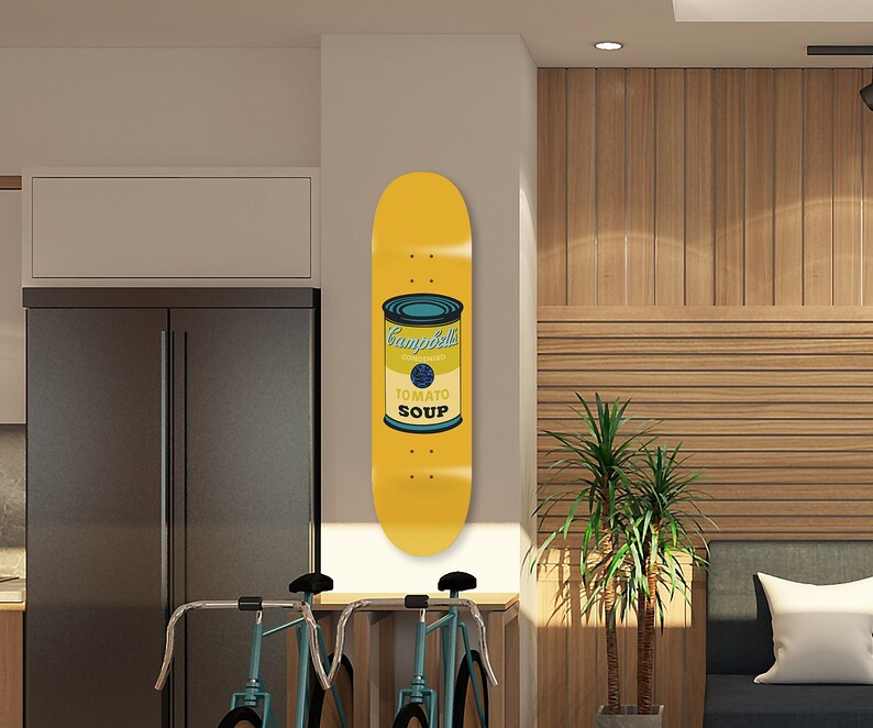 Andy Warhol shops Campbell Yellow Skateboard Art, Wall Decor, Art Pop Art - Pro-Grade Maple Skateboards - Home Decor - Office Decor