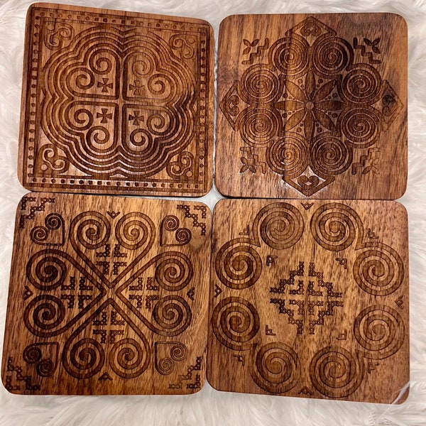 Hmong Paj Ntaub Walnut Wood Coaster