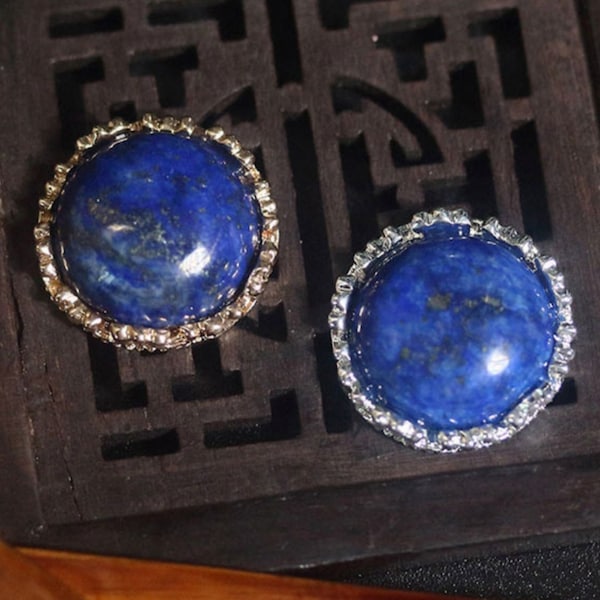 Vintage Lapis Lazuli Metal Buttons Blue Gemstone Buttons Unique Handmade Decorative Shank Buttons for Sewing Jacket Cardigan Coat Blouse