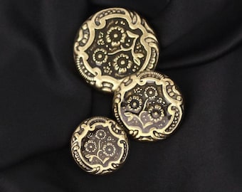 ヴィンテージフローラルメタルシャンクボタン：電気メッキ合金、16～24 mm