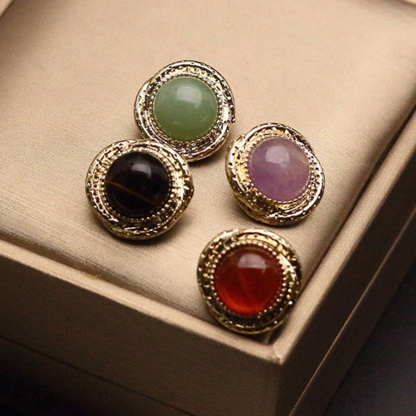 Natural Gemstone Vintage Buttons Unique Semi-precious Stone Decorative Buttons for Cardigan Jacket Blouse Spring Autumn