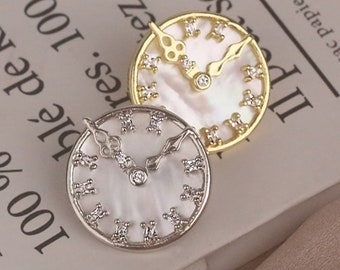 Boutons uniques en strass en forme d'horloge, faits main, boutons créatifs en nacre, boutons à tige de luxe pour la couture de manteaux et de vestes