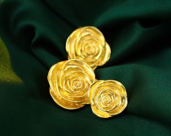 Classic French Camellia Gold Buttons Vintage Metal Buttons Handmade Floral Buttons for Jacket Cardigan Coat Suit