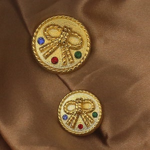 Gold Bow Rhinestone Buttons: Vintage Handmade Shank Buttons