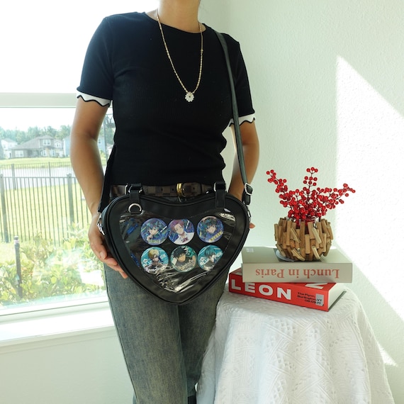 Heart Shaped Ita Bag, Vegan Leather Crossbody & Tote Handbag