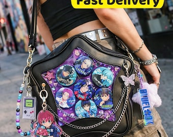 Kawaii Star Crossbody Ita Bag with Clear Pocket, Anime Pin Display Purse, Pastel Shoulder Bag Gift for Her, Cute Pin Display Bag, itabag.