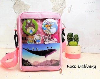 HACODAN Fanny Pack Ita Tas Crossbody Kawaii Leuke Pin Display Tas Messenger Japanse Taille Tassen voor Meisjes, Wit