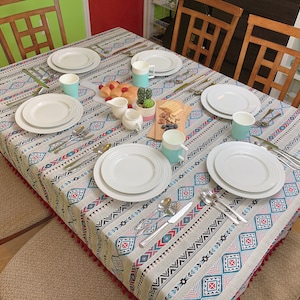 Personalized Tablecloths, Custom Square, Boho Tablecloth,Custom TableCloth,Embroidered Country Floral Cotton Tablecloth