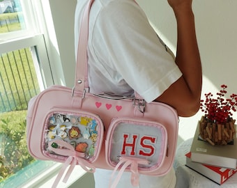 Kawaii Ita Bag with Double Insert Windows, Cute Ita Shoulder Bag for Enamel Pins, Anime Cosplay Bag, Harajuku Japanese Style