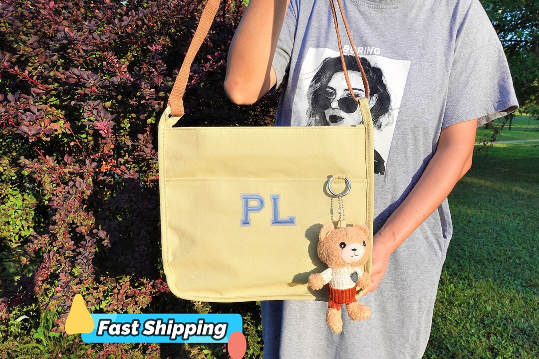 Personalized Japanese Canvas School Crossbody Bag, Shoulder Bag, Weekender Bag, Market Bag