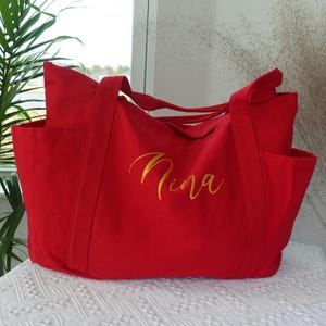 Extra Große Personalisierte Tragetasche, Strandtasche, bestickte Tasche mit Reißverschluss, Geschenk für Frauen oder Männer.