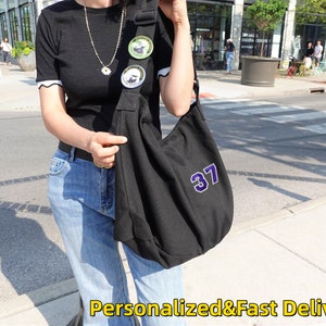 Personalisierte Große Canvas Tasche, Extra Große Crossbody Bag, Übergroße Canvas Geldbörse, Tote mit Reißverschluss, Canvas Baumwolle Geldbörse