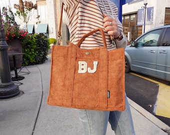 Personalized Cute Corduroy Totes,Tote Bag with Zipper,Lightweigh and Sturdy,School Tote Bag,College Tote Bag,Shoulder Messenger Bag