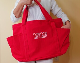 Grand sac fourre-tout en toile personnalisé : sac de plage chic à fermeture éclair avec poches