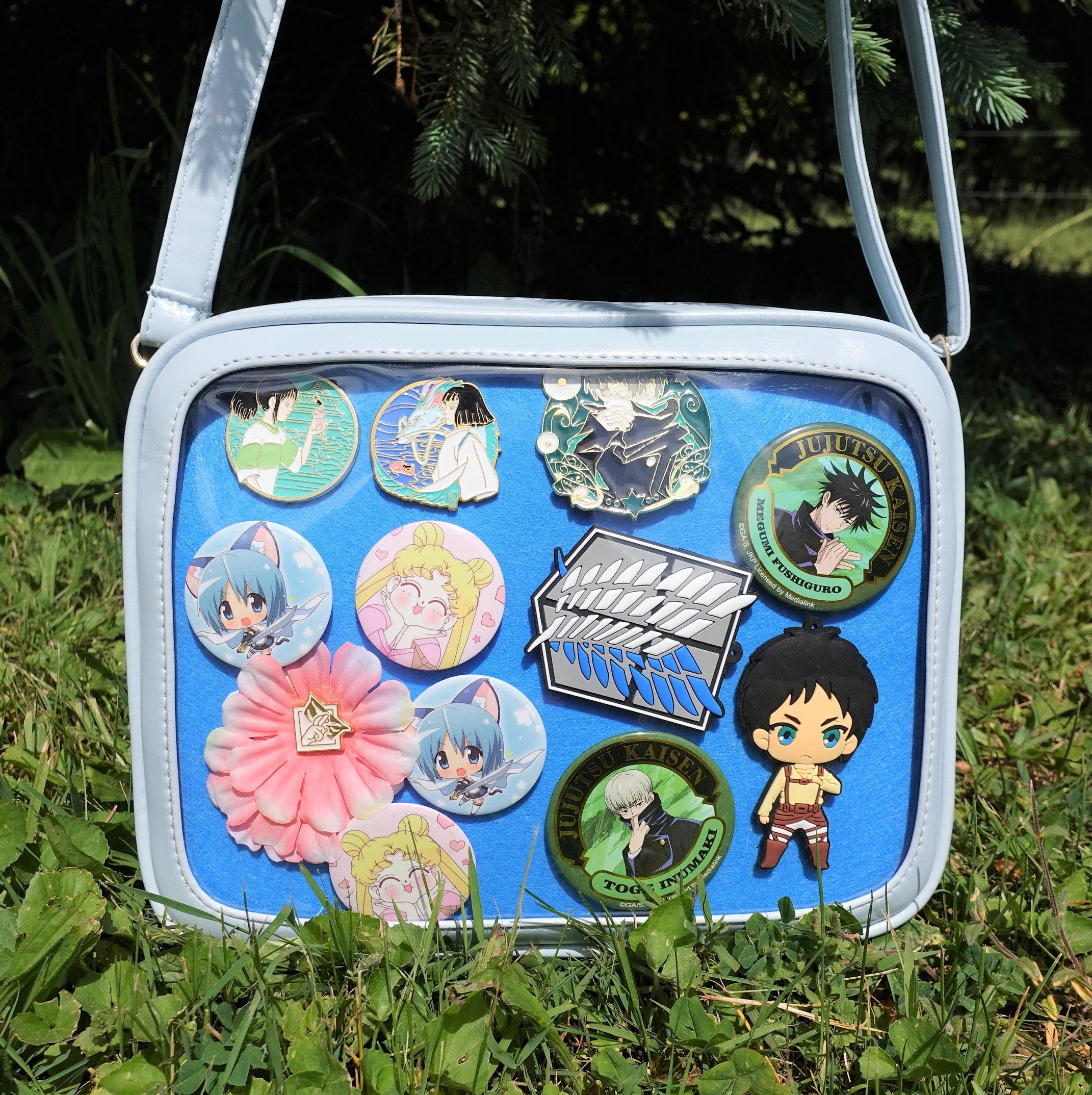 Borsa a spalla Pin MM in pelle in Blu - Delvaux