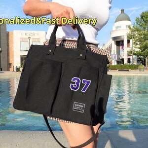 Personalisierte japanische Multi-Pocket Großraum-Tot Canvas Tasche, Canvas-Einkaufstasche, Tragetasche mit Reißverschluss, Laptop-Tasche, Umhängetasche Schule.
