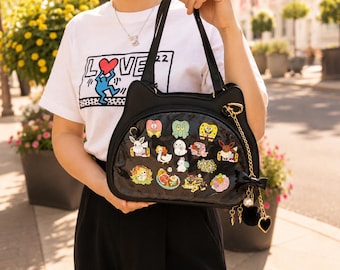 Kawaii Cat Ear Ita Bag, Crossbody Shoulder Bag, Transparent Pin Display Purse, Harajuku Style Anime Itabag, Cute Cosplay Gift Tote.