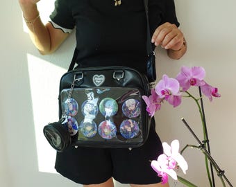 Bolso bandolera Harajuku Ita, bolso de hombro con ventana Kawaii, monedero para exhibir pines de anime, bolso bandolera de estilo japonés, lindo regalo para amigos.
