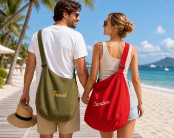 Personalized Extra Large Canvas Crossbody Bag: Oversized Cotton Tote with Zipper