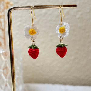 Handmade Miniature Crochet strawberry earring/Amigurumi Strawberry Earrings/Crochet Dangle Earrings/Handmade Jewelry/Gift for Her/Lace Yarn