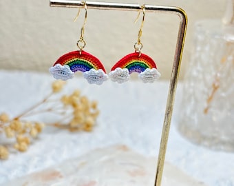 Micro Crochet Rainbow Earrings/ Handmade Rainblow Earrings/ Handmade Earrings/ Friends' gift/ Crochet Rainbow/ Lace Yarn/ Pride Decor