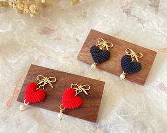 Handmade Microcrochet Hearts Earrings/ Miniature Hearts/ Handmade Jewelry/ Gift for Her/ Handmade Hearts/ Thanksgiving Gift/ Christmas Gift